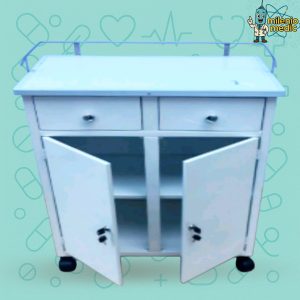 COCHE DE CURACIONES METALICO 2 CAJONES Y COMPARTIMIENTO CON PUERTA