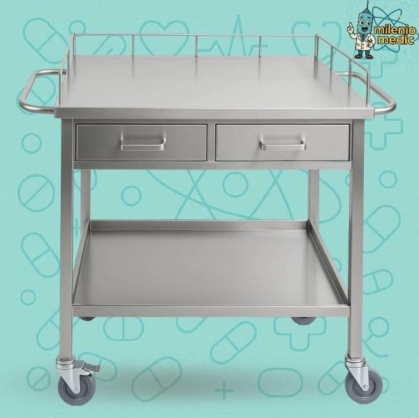 COCHE DE ACERO QUIRURGICO 2 CAJONES 90 x 45 X 85 CM